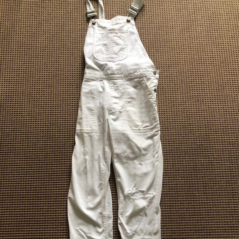 White denim overalls
